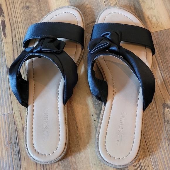 CALL IT SPRING Satin Black Ribbon Slide Sandals, Size 7 - Picture 4 of 15